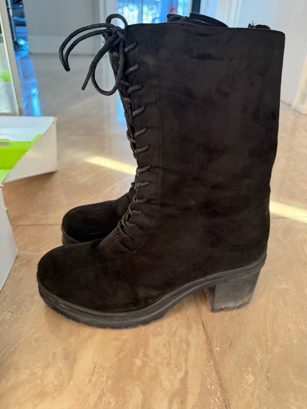 Ardene Black Lace-Up Mid-Calf Heeled Boots